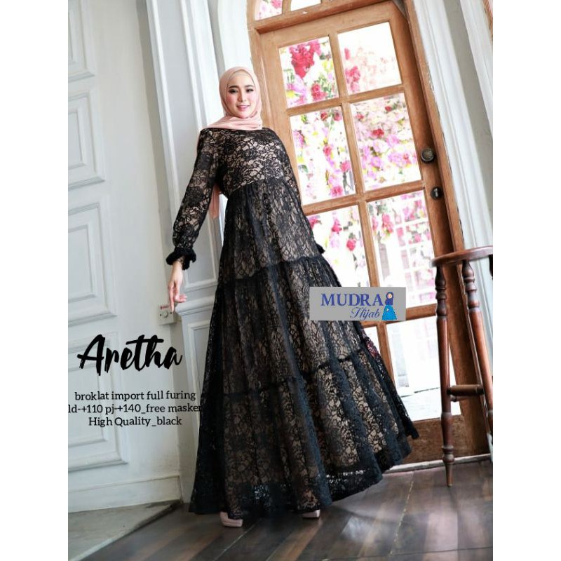 ARETHA dress bruklat tile gamis pesta free masker