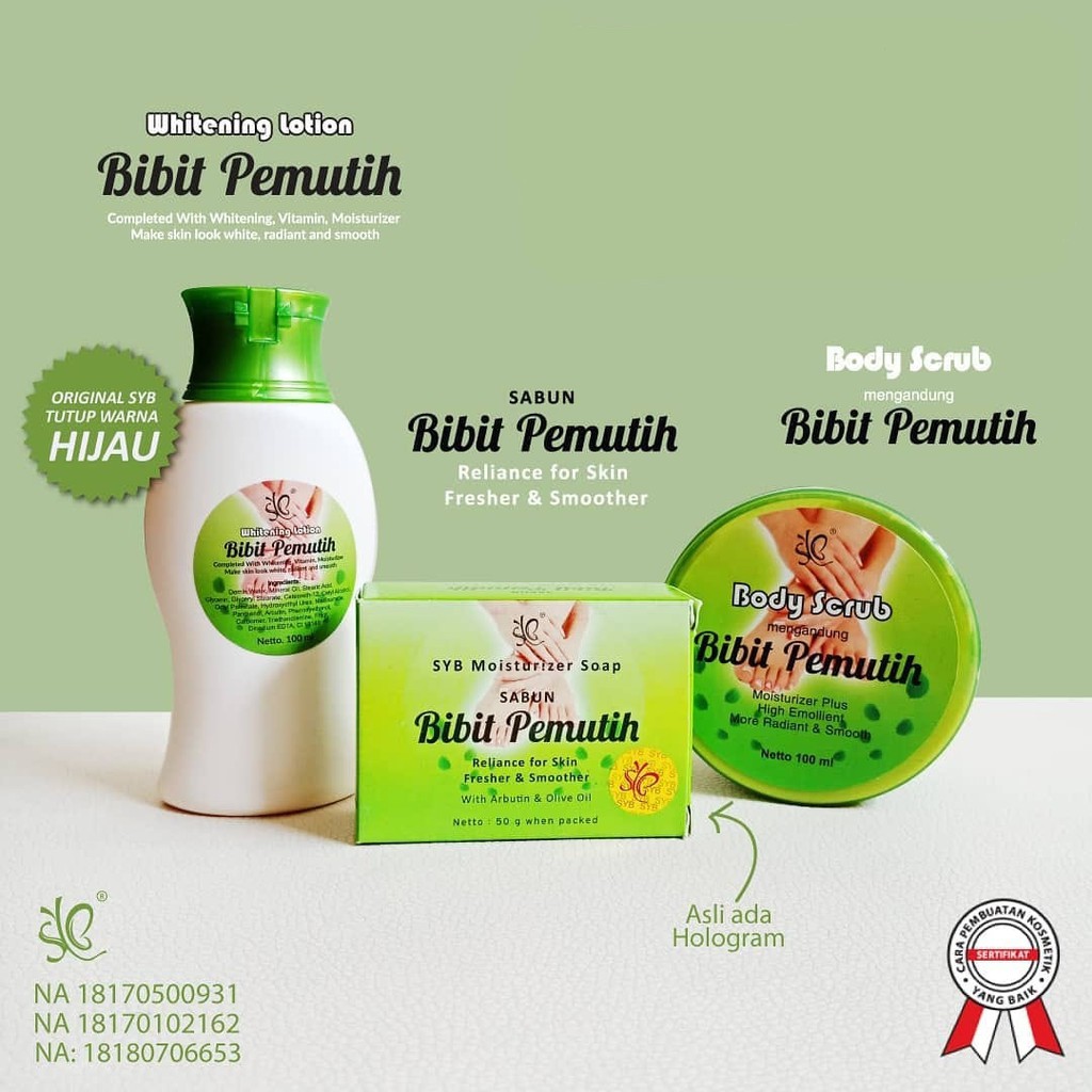 SYB Paket 3in1 Whitening Body Lotion + Sabun + Body Scrub Bibit Pemutih