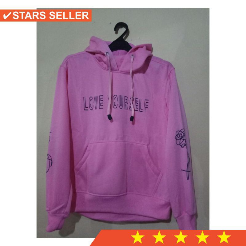 Promo HIJAU PINK MUDA BESAR KECIL ANAK SEKOLAH JUMBO XXXL   Hoodie BTS LOVE YOUR SELF Berkualitas