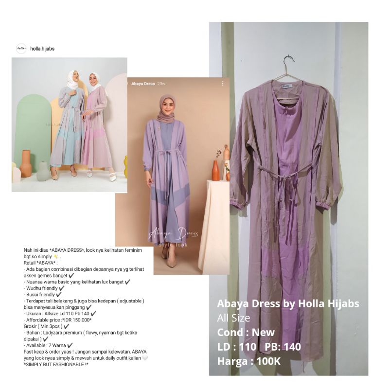 [NEW] Holla Hijab Dress Abaya Lilac Long Maxi Murah