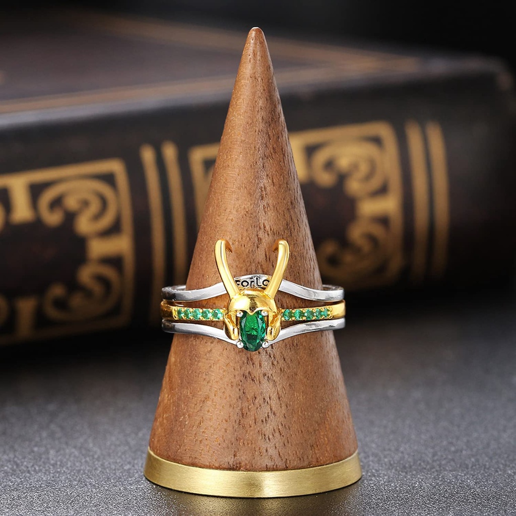 3 in 1 Cincin Desain Helm Thor Loki Marvel Merchandise Loki Bahan Metal Alloy Kristal Hijau