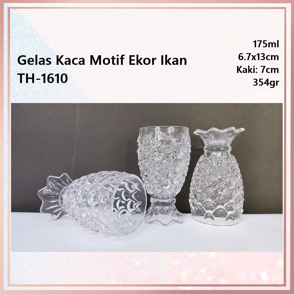 [Set 6pcs] Gelas Kaca Motif Ekor Ikan TH-1610 175ml
