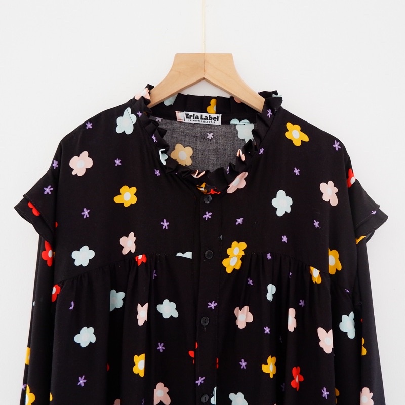Kemeja Motif Oversize XXL LD 130  Rayon Bigsize Blouse Jumbo-BLACK FLOW