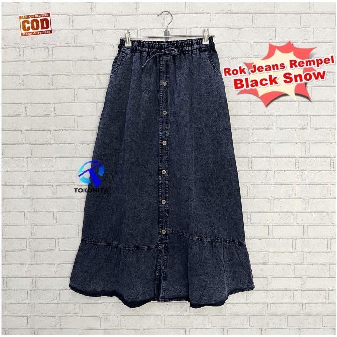 Rok Jeans Snow Wash Rempel Wanita Fit to XL Tamaro