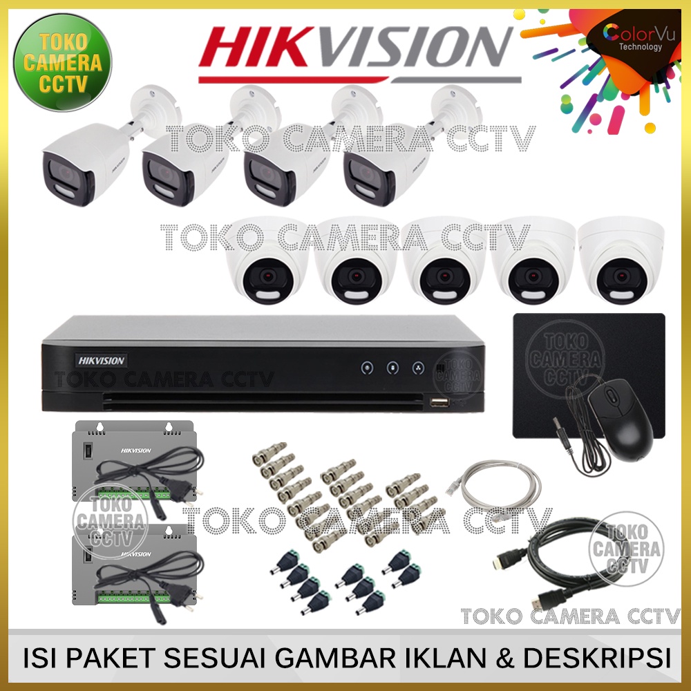 PAKET CCTV HIKVISION COLORVU 5MP 16 CHANNEL 9 KAMERA