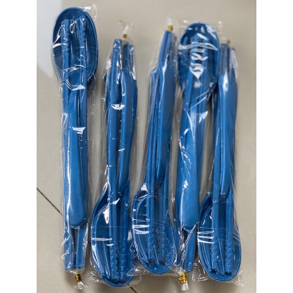 Gelas Minum Plastik _Piring Makan Bulat Plastik _Mangkok Makan Bulat Bakso Plastik_Sendok Makan Plastik_Terlaris Termurah Berkualitas ( 1pcs ) claris-Sendok 1 set biru