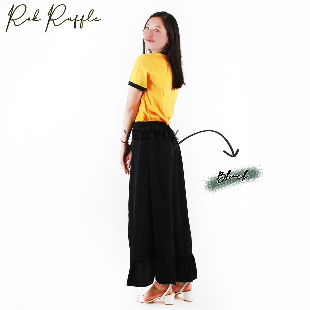 Rok Ruffle PANJANG Rample Korea Rok Kancing Button Skrit Pinggang Karet - YELONIX