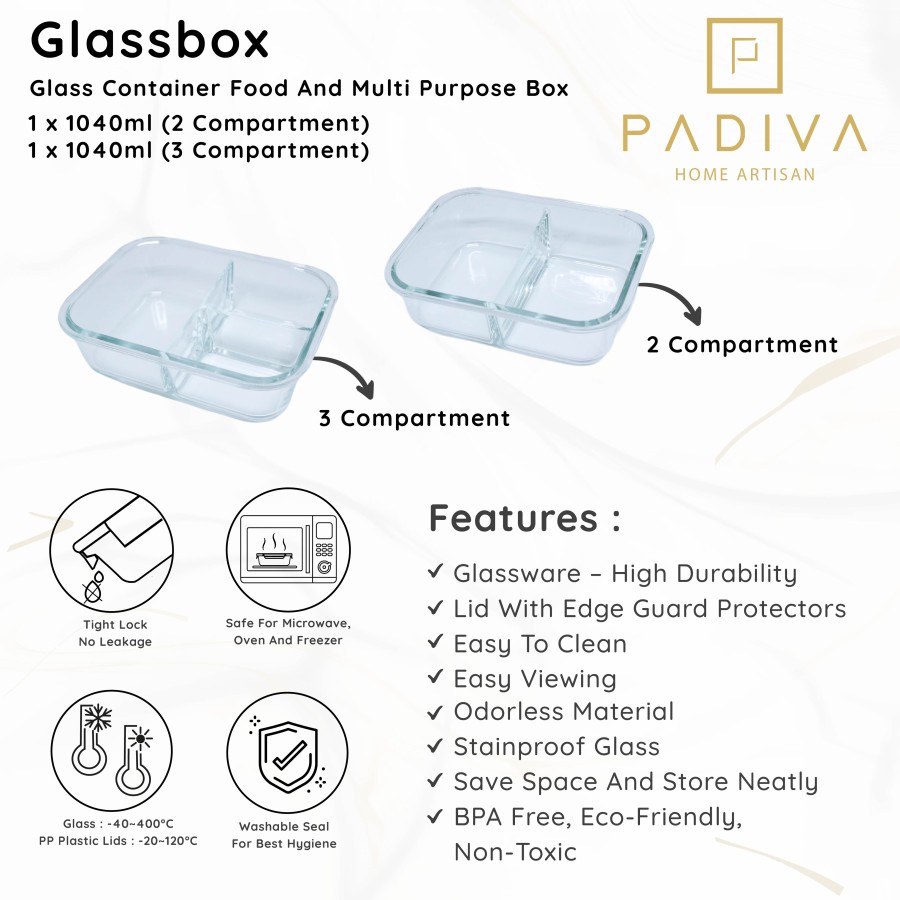 Padiva crystal glassbox 2x1040ml mix compartments