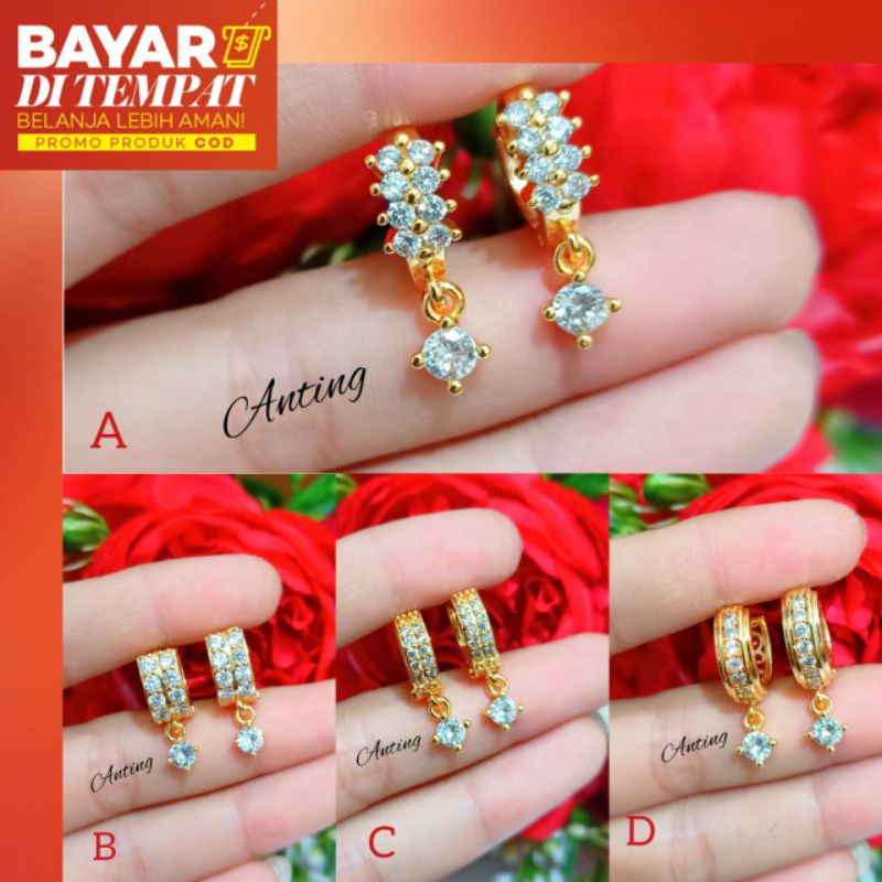 Anting clip/jepit Dewasa permata lapis emas18k anti karat termurah