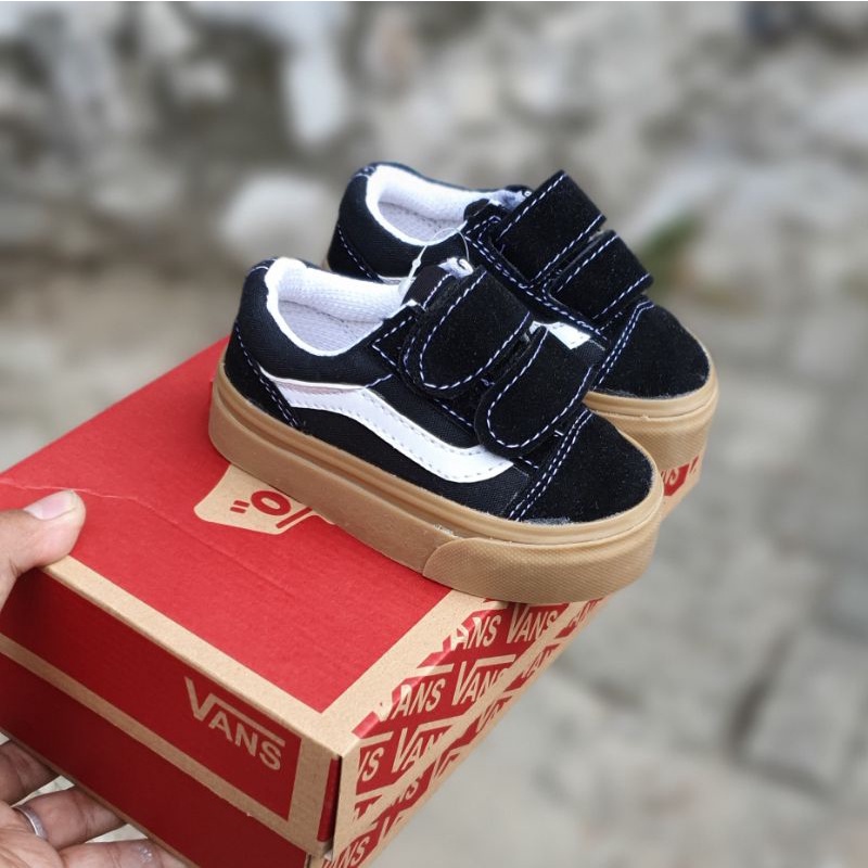 Sepatu anak oldskool perekat hitam abu / hitam gum anak laki laki