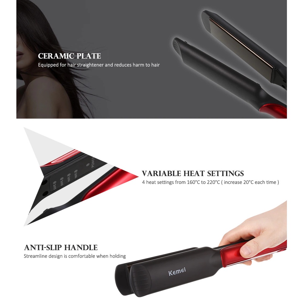 Catokan Rambut Kemei Hair Straightener Profesional Catok  Rambut Dengan Temperatur Suhu