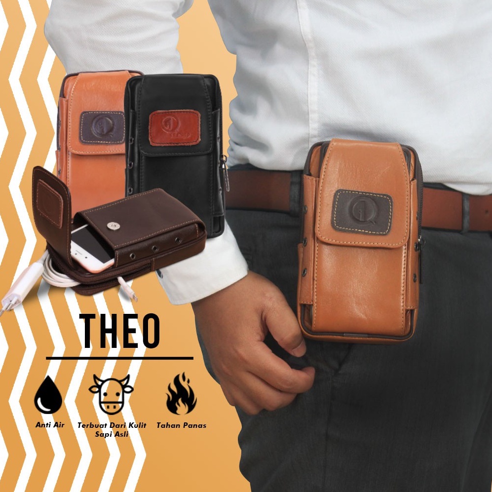 TAS PINGGANG KULIT ASLI FOR 2 HANDPHONE WAISTBAG BAHAN KULIT SAPI ASLI BERKUALITAS PREMIUM 100% P008