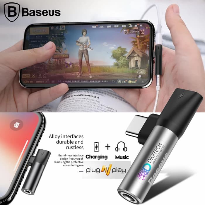 Splitter Baseus Conveter Type C Charging and 3.5mm Audio Jack - Hitam