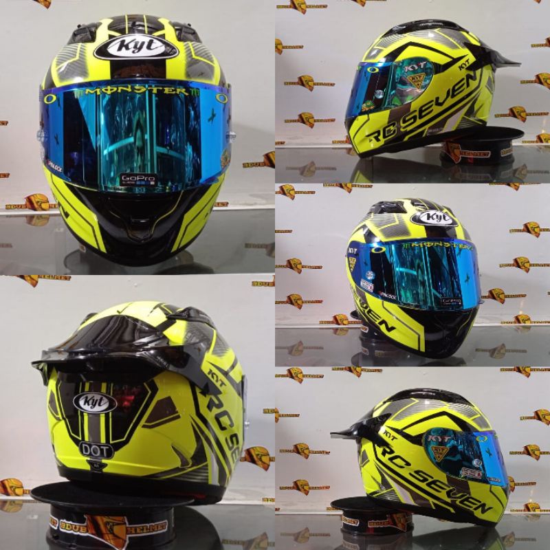 Helm full face KYT RC Seven Paket Ganteng Motif Visor Iridium Silver Stiker Set  Spoiler RC7-PAKET GANTENG NO-1