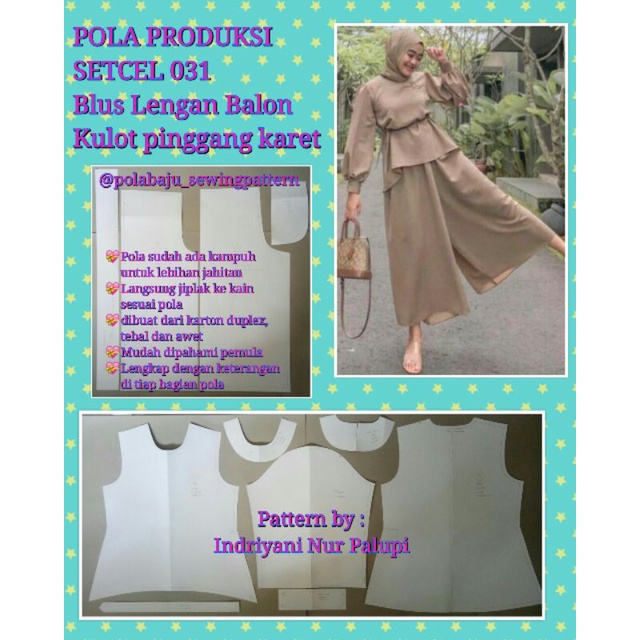 POLA PRODUKSI SETCEL 031 - Pola Baju dan Kulot Setelan wanita