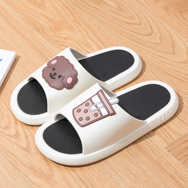 Sandal Wanita Flip Flop Cute Teddy Bear Boba Milk Tea Beruang Korea / Sandal Karet Rumah Slip on  / Sandal Flat Wanita