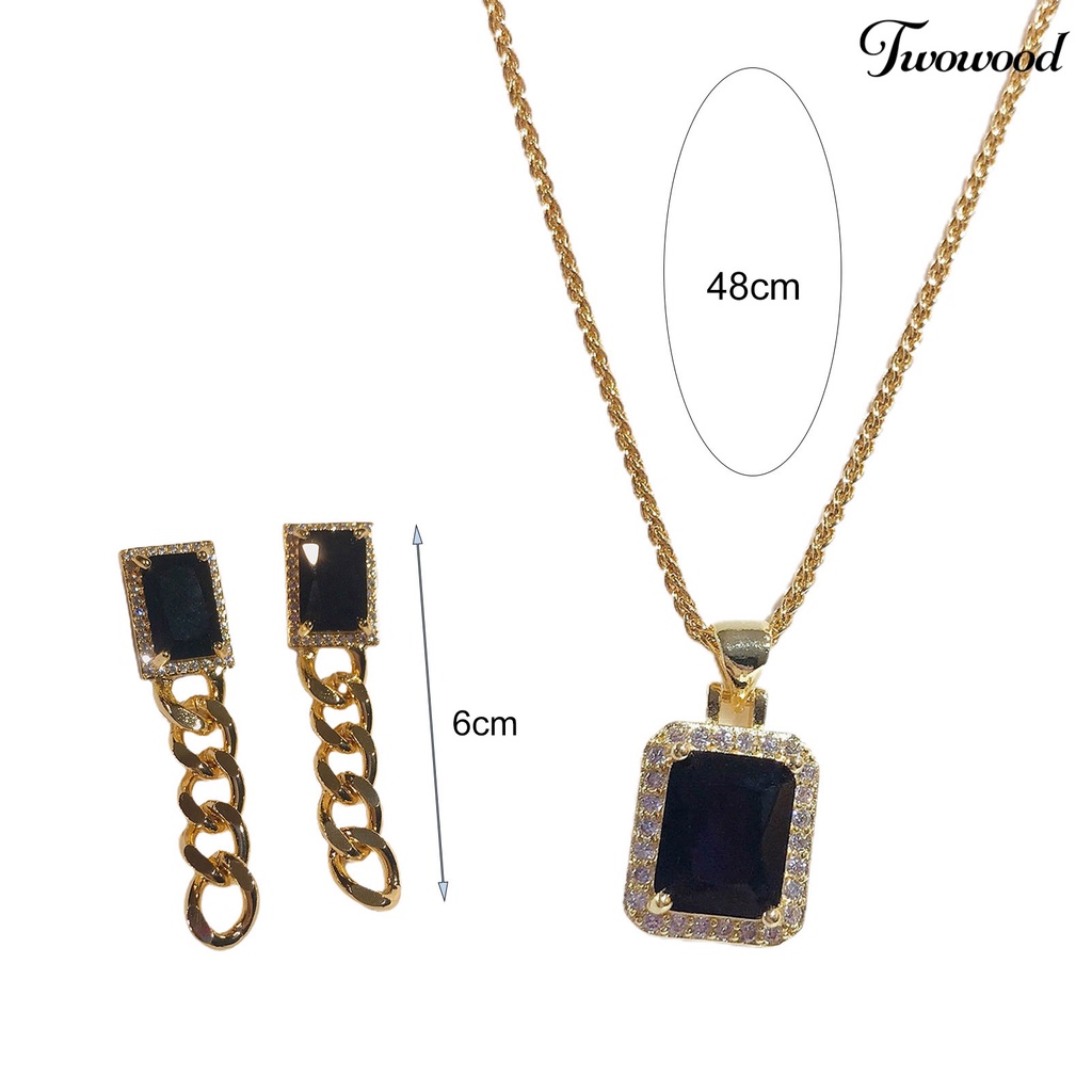Twowood Pendant Necklace Vintage Shiny Frame Chain Style Trendy Jewelry Drop Earrings Necklace for Dating