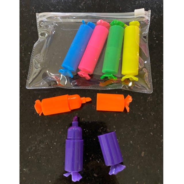 

(Harga 1 set isi 6 pc) highlighter fancy, bentuk lucu, imut, kekinian, terbaru dan terlaris CANDY