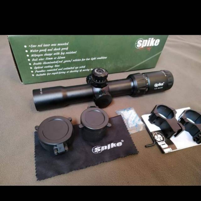 Telescope Spike 1.5-4x30 Mildot Tube 30 Rifle Scope Teleskop Buntung