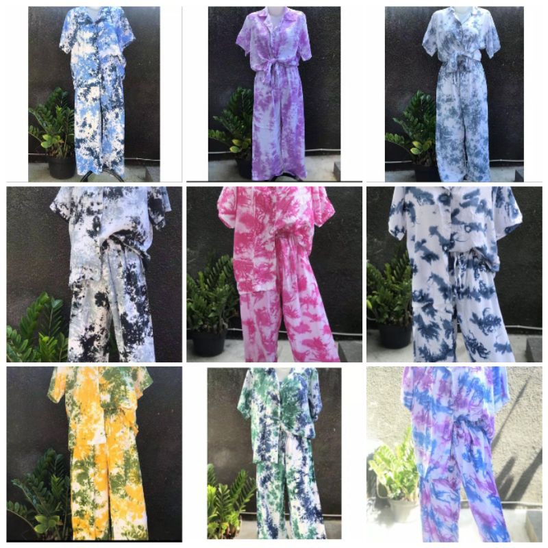 Piyama Tie Dye Set celana panjang / set piyama tie dye lengan pendek