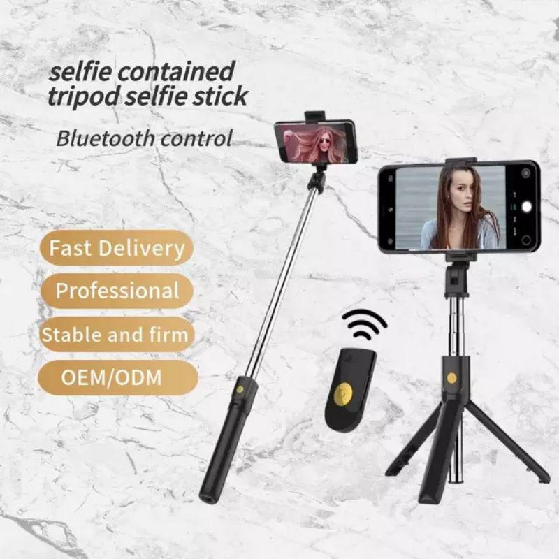 Tongsis Tongkat Selfie StickTripod Bluetooth Black Platinum K07