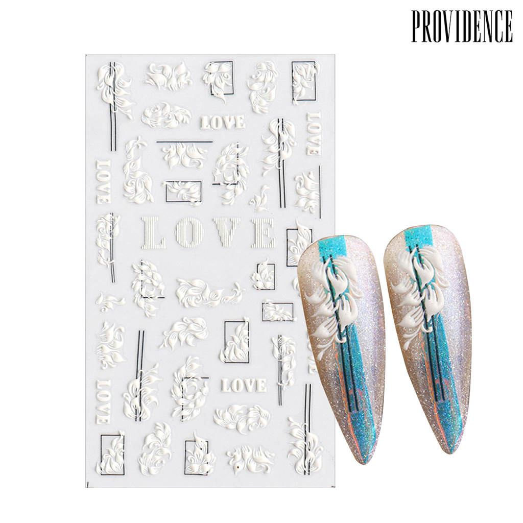 Providence Nail Sticker Lace Design 5D Engraved Nail Art Decoration Manicure White Rose Flower Tips for Female