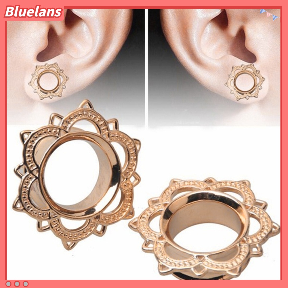 1 Pc Anting Tindik Expander Desain Bunga Lotus Double Flare Untuk Unisex