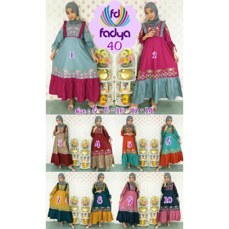 Gamis anak fadya/gamis anak katun bordir/gamis anak fadya 40 NON HIJAB