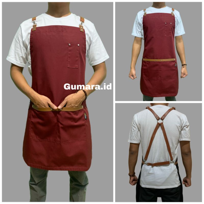 Apron Barista / Celemek Barista Apron Masak Kombinasi kulit