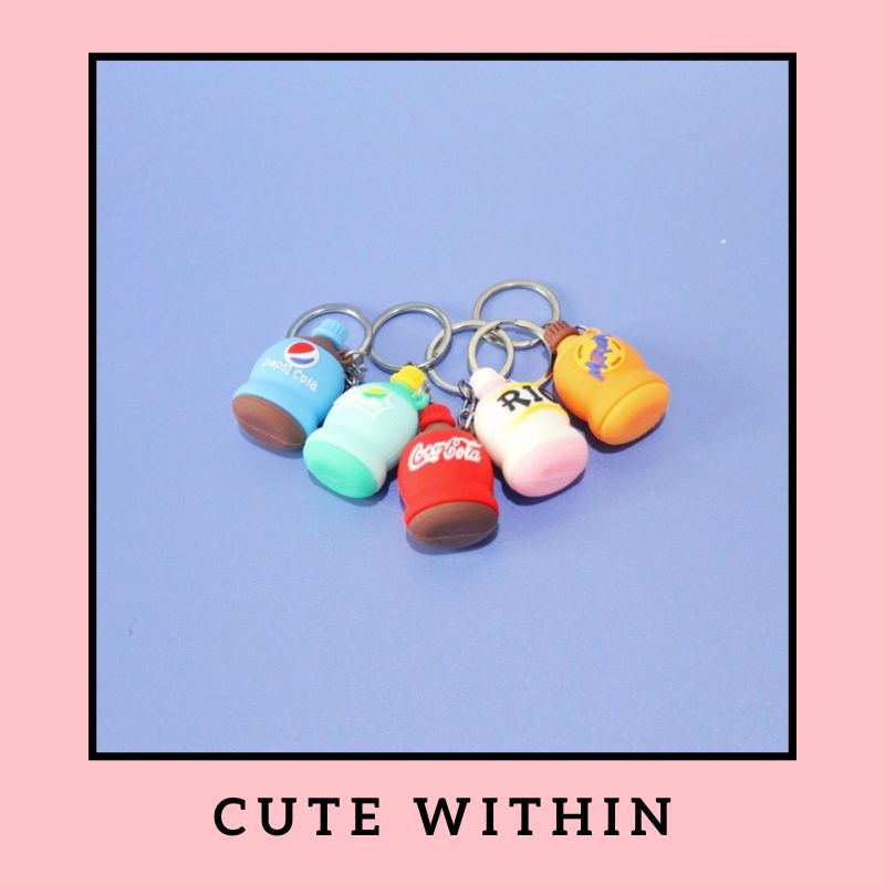 Gantungan kunci botol soda - PEPSI COLA SPRITE MIRANDA RIO RANDOM - keychain keyring gantungan tas k