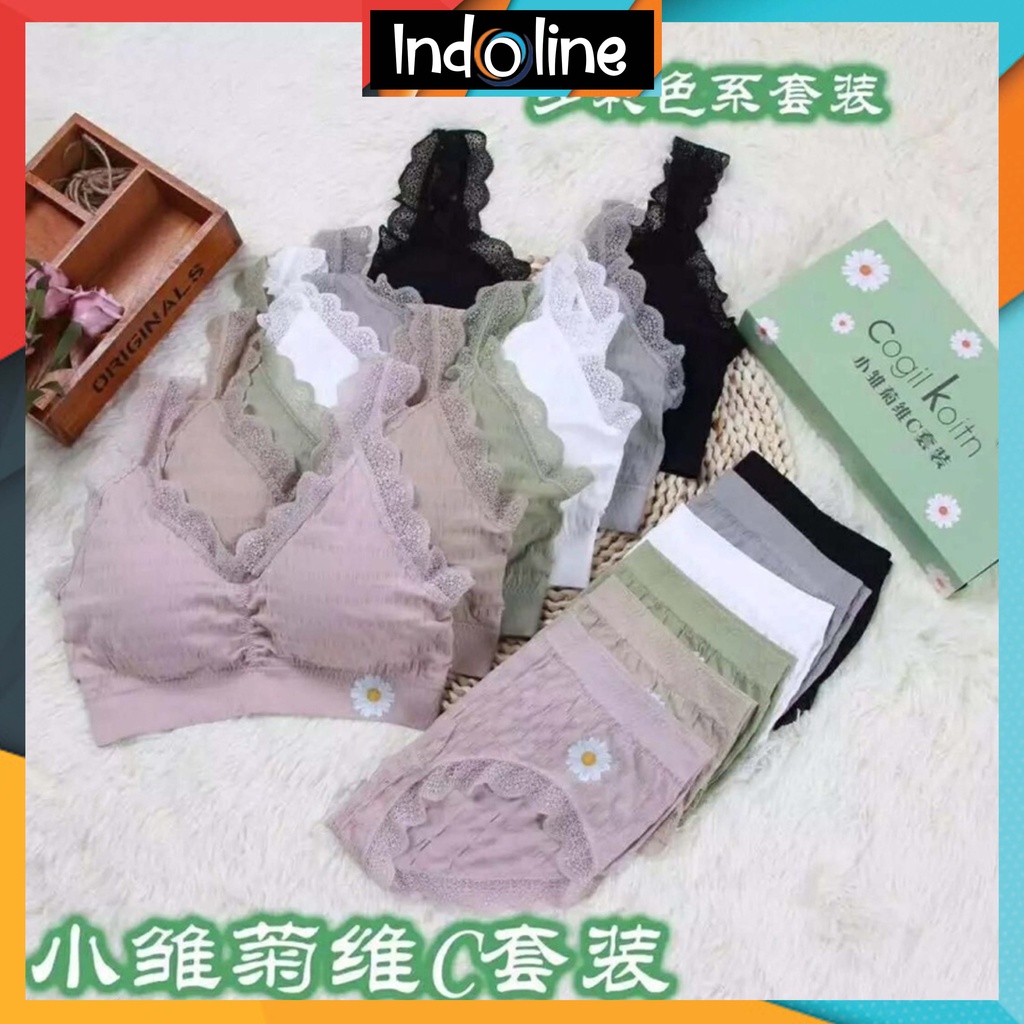 Bra Dan Celana Dalam Set Pakaian Dalam Wanita Renda Motif Bunga Daisy Fashion Korea Import COD 𝓘𝓝𝓓𝓞ℒ