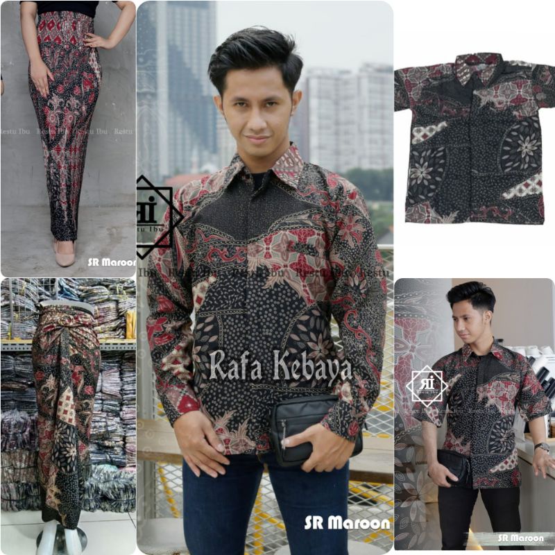 Couple Kemeja Batik SR maron/ Couple Batik anak