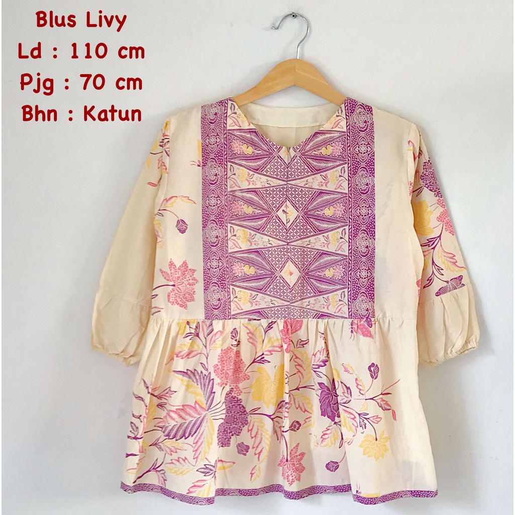 Blus livy batik solo atasan kerja blus wanita motif kekinian