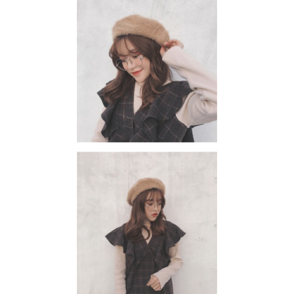 BEPL topi beret winter plush baret topi mangaka komikus tebal korea wo - Cokelat