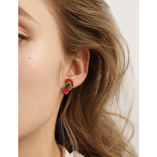 LRC Anting Tusuk ashion Red Green Slipper Earrings V42736