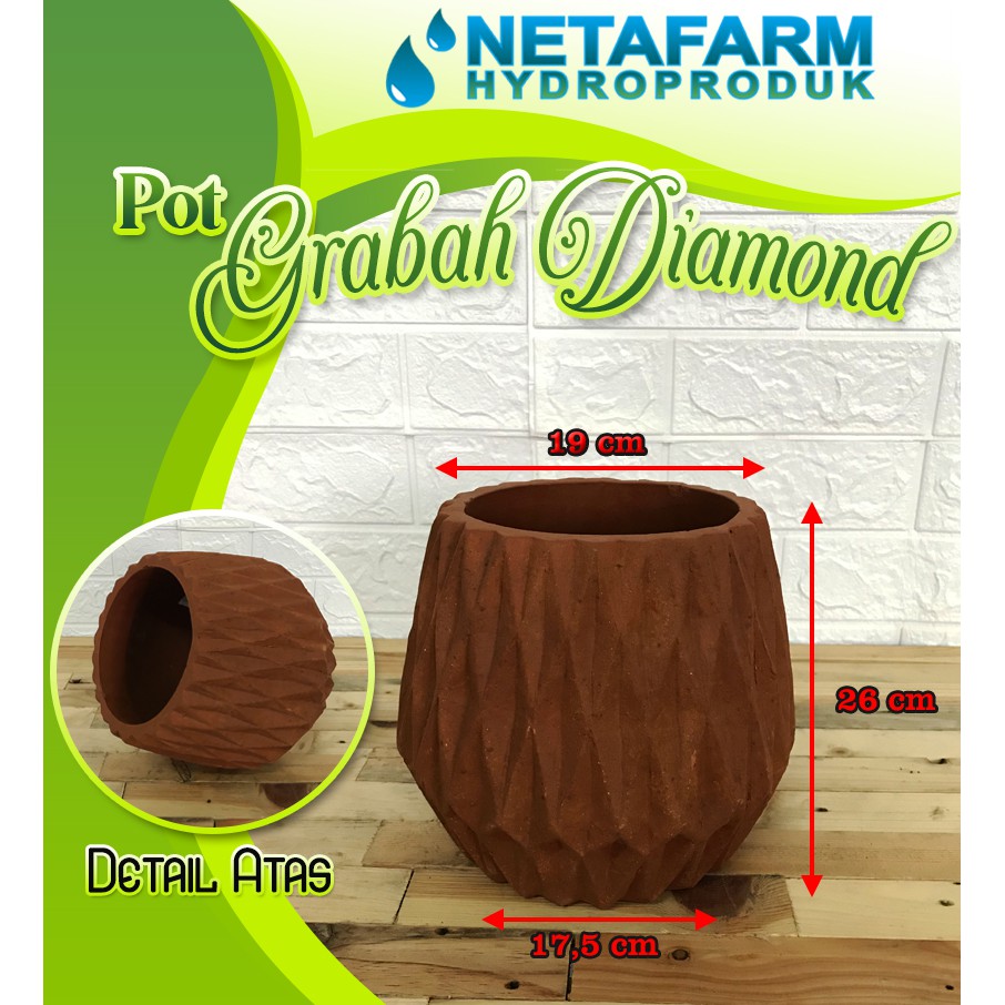 Pot Gerabah Terracotta / Terakota / Pot Diamond XL ( D = 19, T = 26 )