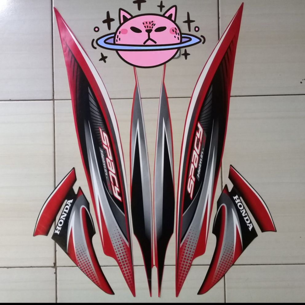 STRIPING STICKER LIS LES BODY MOTOR HONDA SPACY KARBU 2011 2012 MERAH
