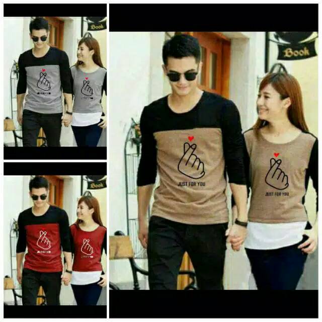 kaos couple just for you lengan panjang - baju pasangan saranghae