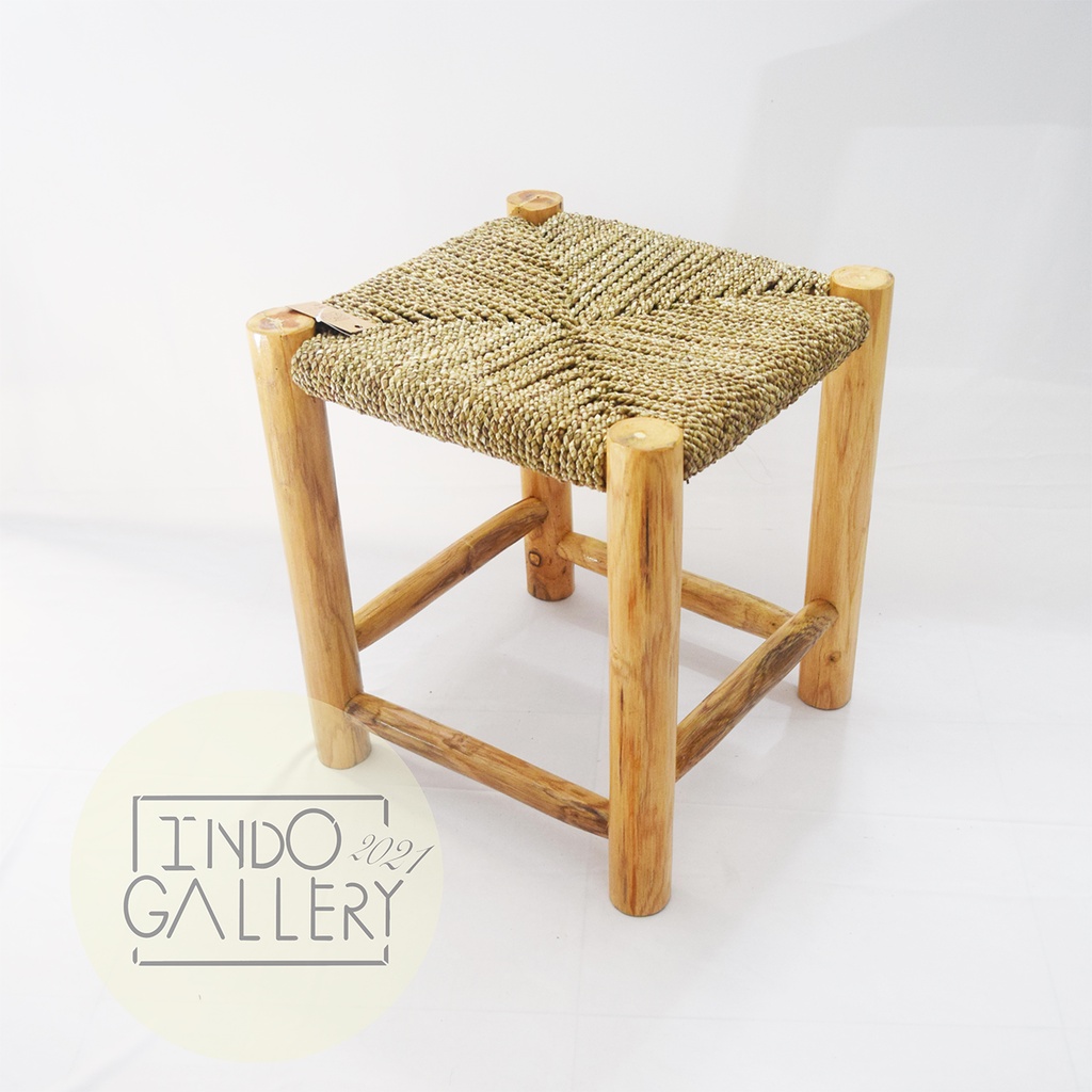 Jual Natural Seagrass Stool Kayu Jati Kursi Kotak Anyaman Mendong Shopee Indonesia