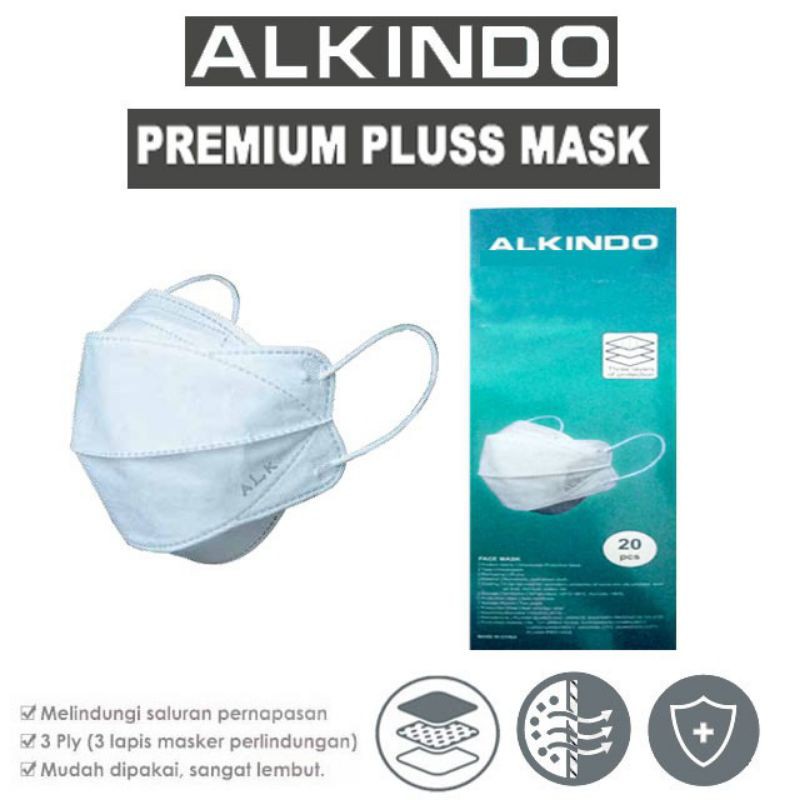 20PCS MASKER 4D MODEL EVO PLUSMED EARLOOP DEWASA HITAM PUTIH ABU PREMIUM FACE MASK ALKINDO KF94 KPOP