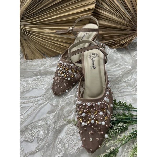 sepatu wanita wedding moccca diamont tali 7cm kaca