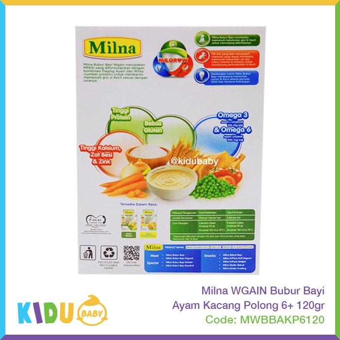 Milna WGAIN Bubur Bayi 120gr Makanan MPASI si Kecil Makanan Bayi Bubur Anak  Kidu Baby