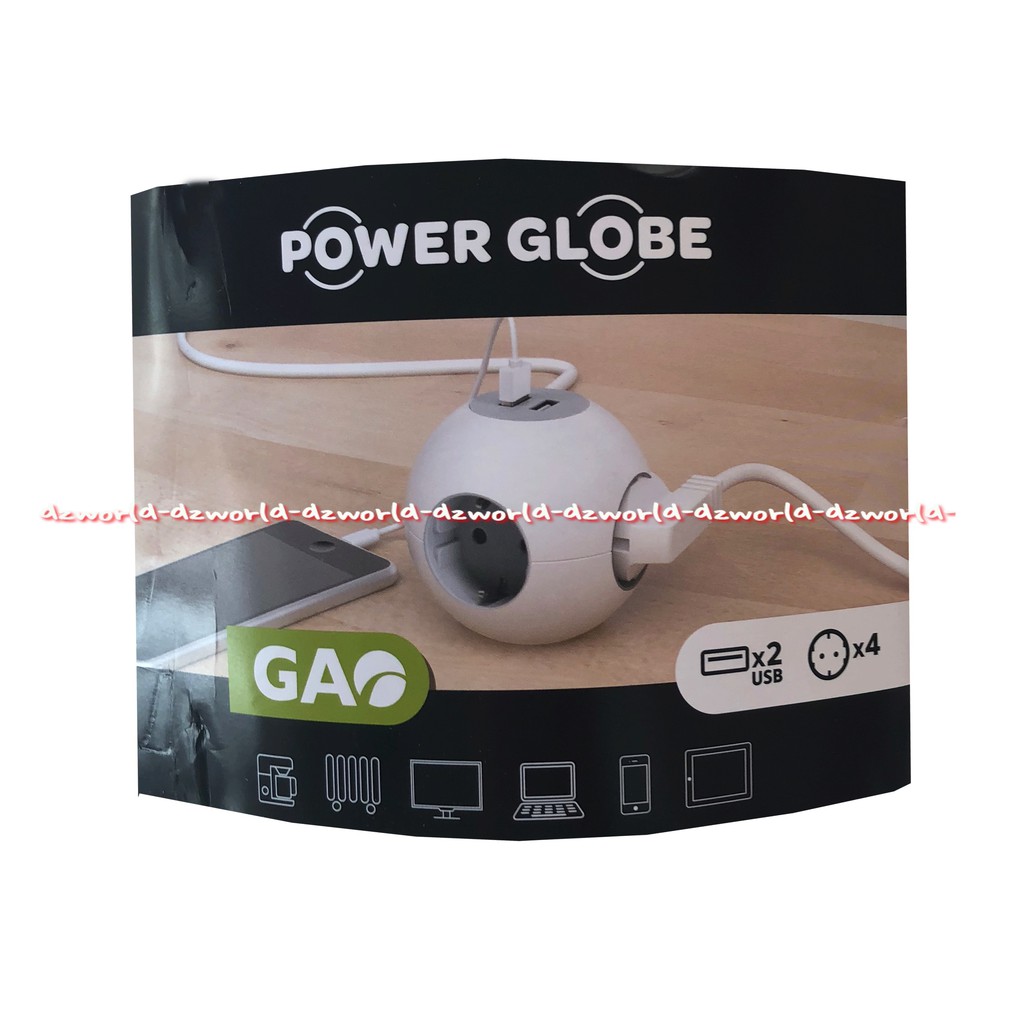 Gao Power Globe Charging Speed Socket Colokan Listrik Bulat dengan USB Charger Gao Steker Globe Dengan 2 Soket Usb Port Krisbow Kris