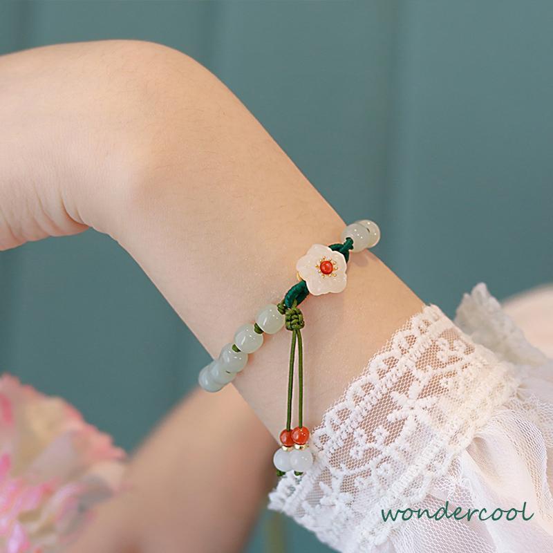 Jade Bead Gelang Kecil Peach Blossom Woven Perempuan Desain Niche Mahasiswa Pacar Hadiah-Won