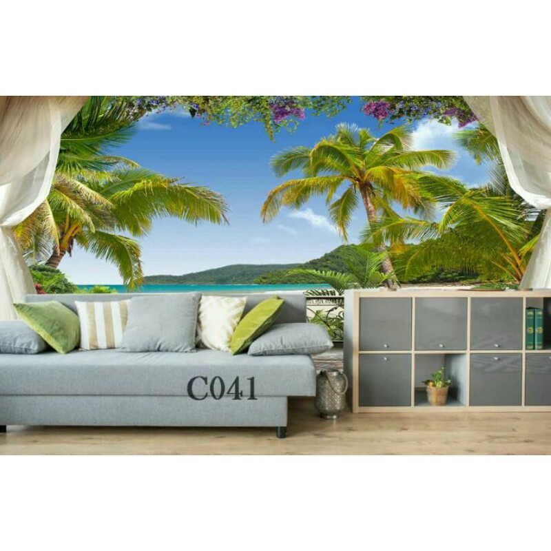WALLPAPER DINDING 3D COSTUM TEMA PEMANDANGAN PANTAI