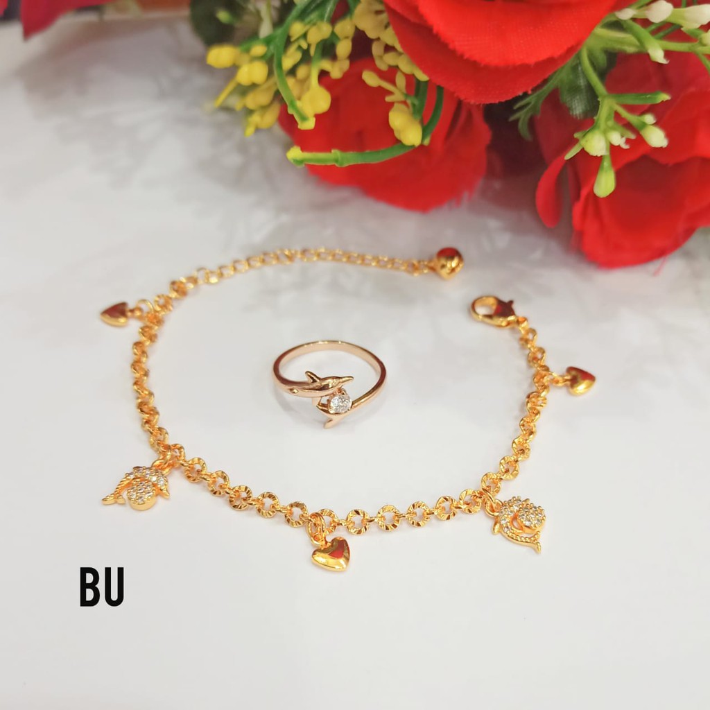 Gelang Nuri Permata Free Cincin Permata Zircon Gold Perhiasan Wanita Limited edition (COD)