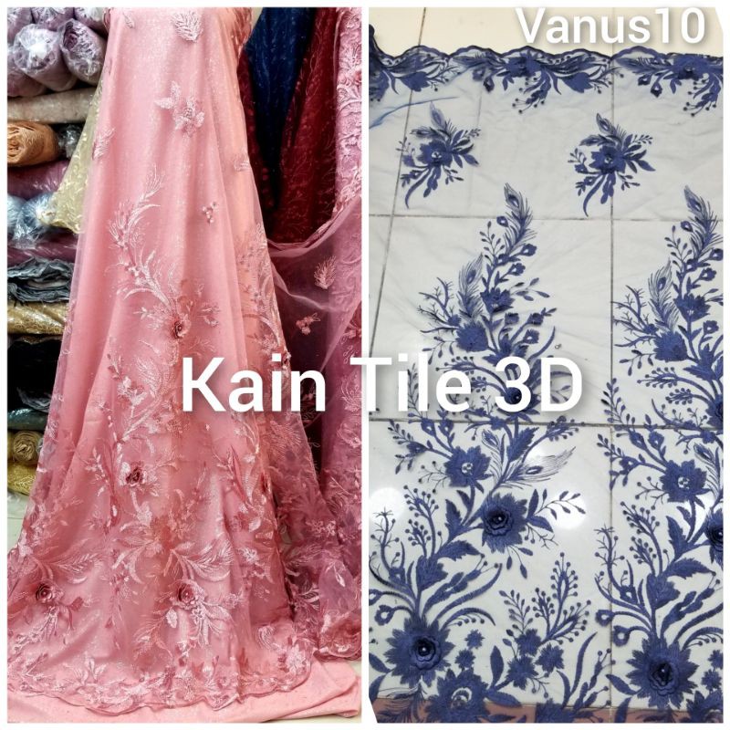 Promo kain kain tile 3D bahan kebaya laris gaun pengantin baju pesta kain brukat bunga timbul 3D