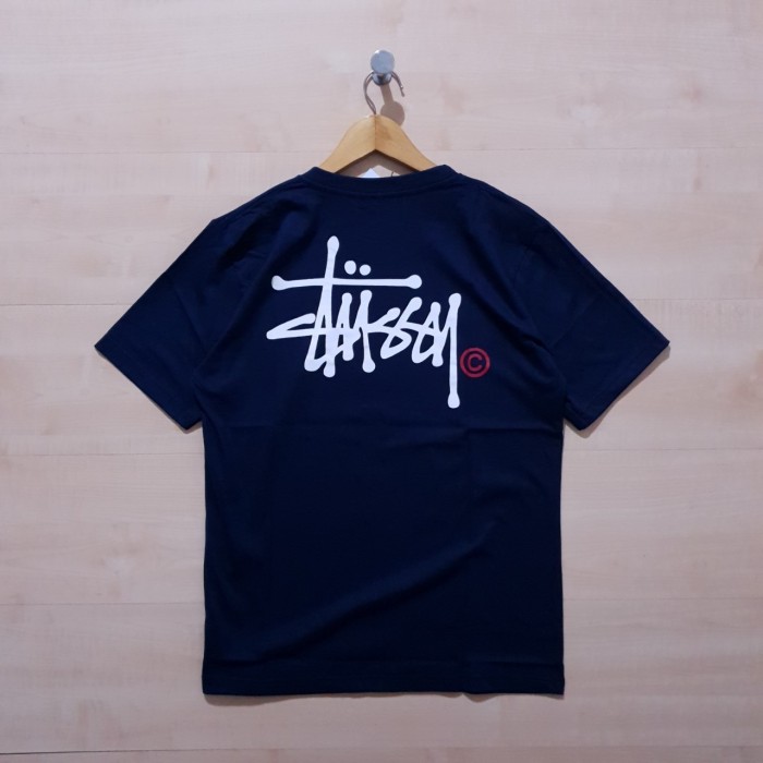 KAOS T SHIRT STUSSY STOCK LOGO C TEE NAVY - M