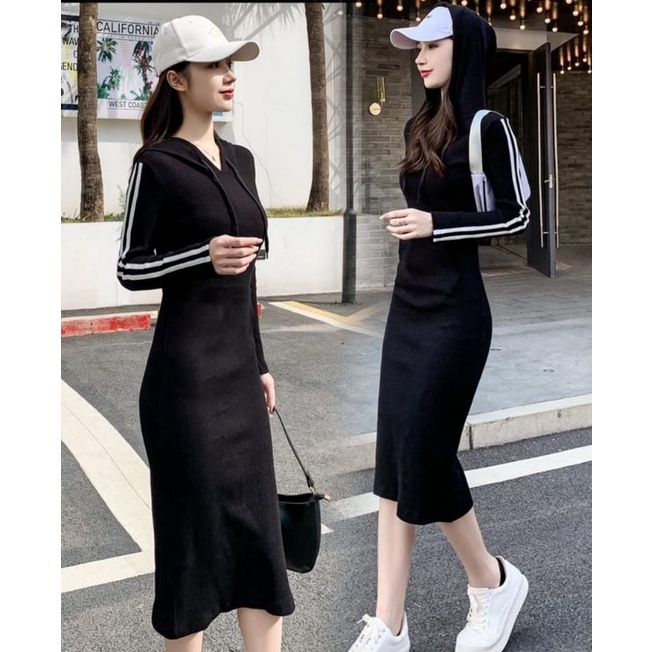 MDLV ~ Dress Hoodie Adidass Dress Kupluk Rajut Fashion import