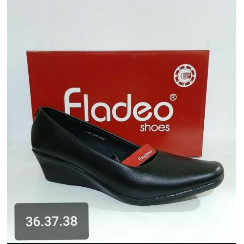Fladeo sepatu vantofel wedges hils wanita warna hitam sepatu kerja size 36 37 38 39 40